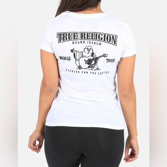 WOMENS TRUE RELIGION BUDDHA V-NECK TEE - Picture 2 of 6